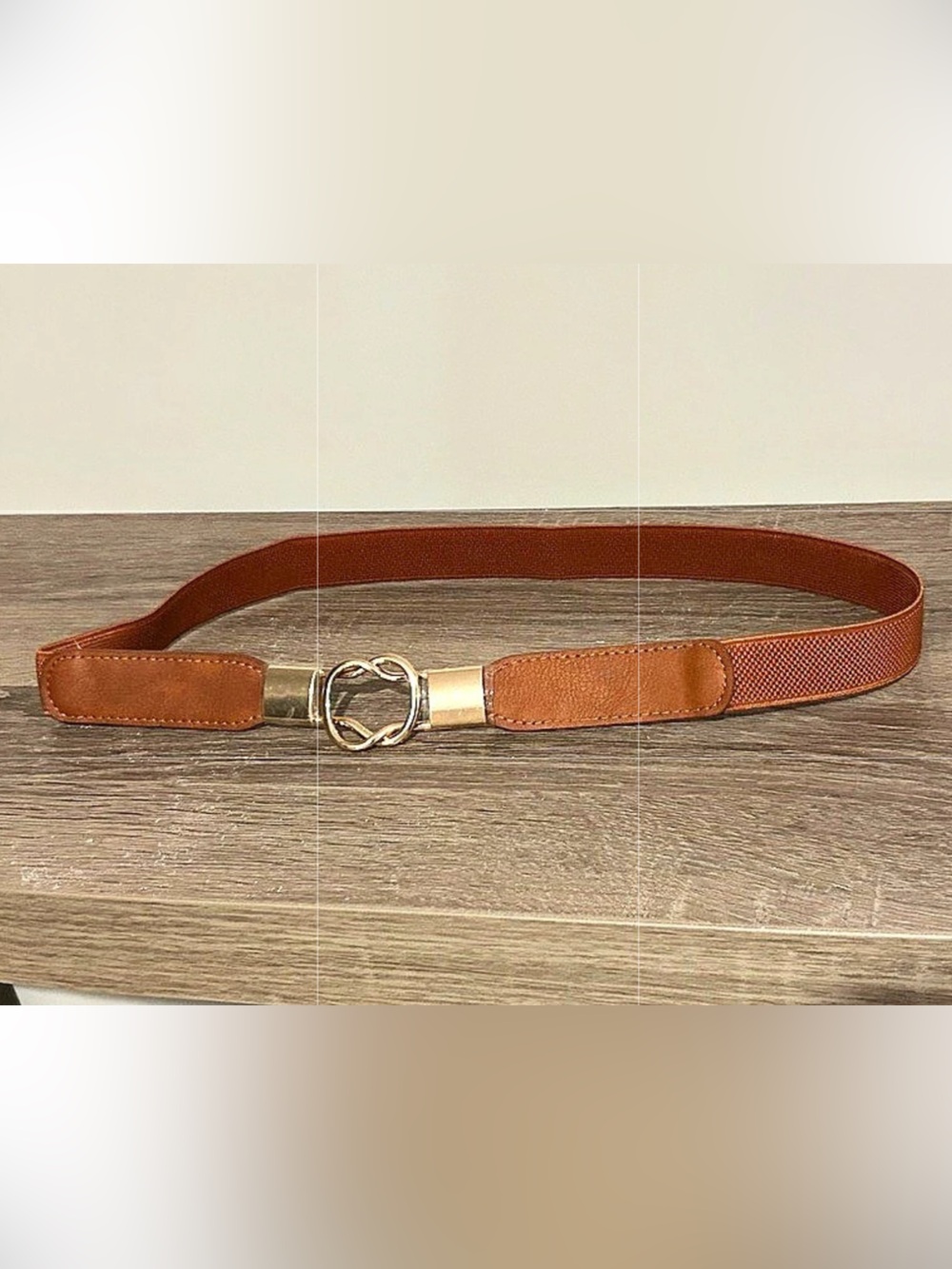 Brown Skinny Stretch Waist Belt Gold Buckle 29-40”